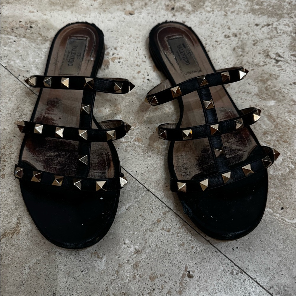 Valentino Garavani Black Studded Gladiator Sandals very worn